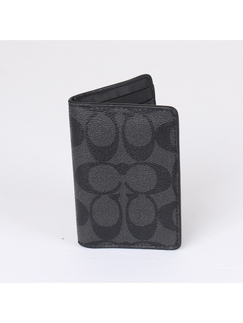 Coach Men's Slim ID Card Wallet Signature Canvas Charcoal Black Passcase